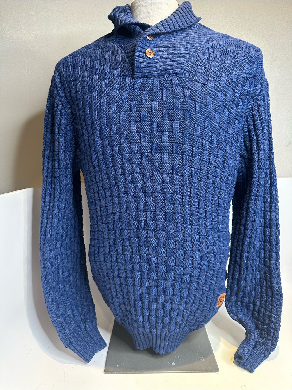 Men's Textured Turtleneck Sweater in Navy Blue